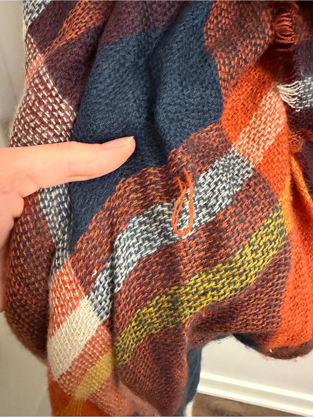 Cozy Orange & Navy Plaid Throw Scarf - Picture 4 of 4